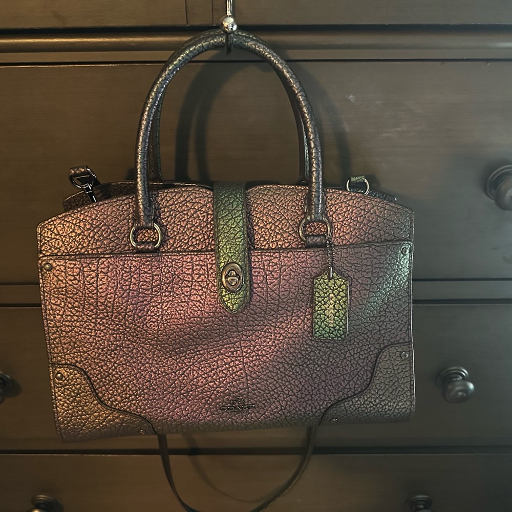 Coach metallic hologram oil, slick Crossbody satchel Handbag